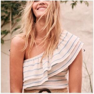 Sézane NWT Adeline striped cotton one shoulder top size 4